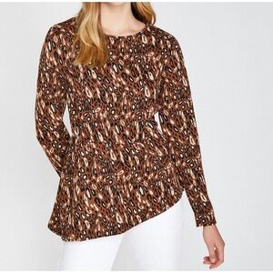 NEW KOTON Leopard Print Tunic Top Long Sleeve Crew Neck Animal‎ Print- S Y2K